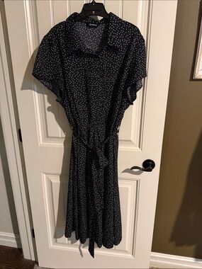 BloomChic Black Dress with White Polka Dots and Tie Belt